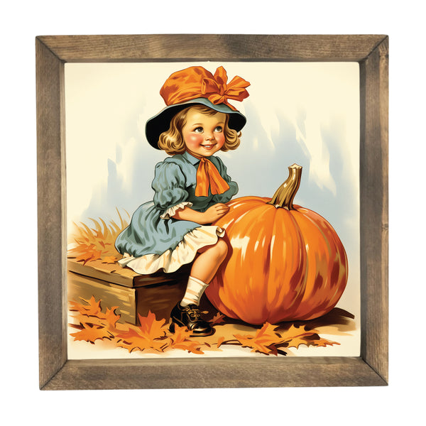 Vintage Girl with Pumpkin <br>Framed Art
