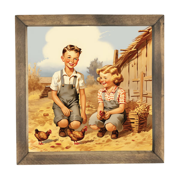 Tending to the Chickens <br>Framed Art