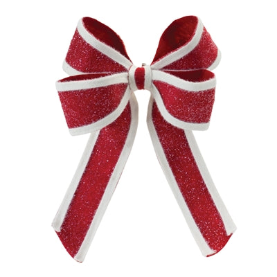 14.5" Red and White Glitter Hanging Bow Ornament