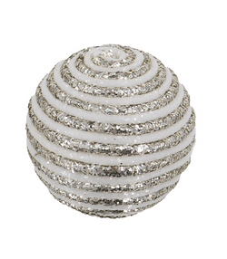 White/Champagne Striped Ball Ornament