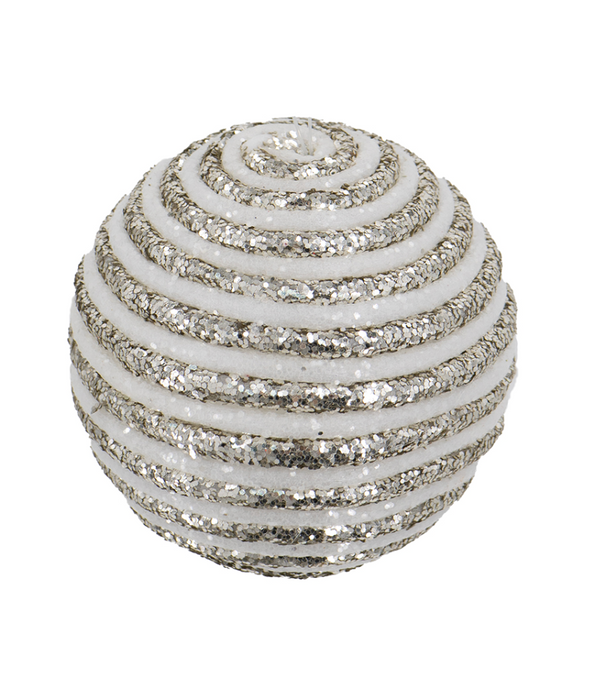 White/Champagne Striped Ball Ornament