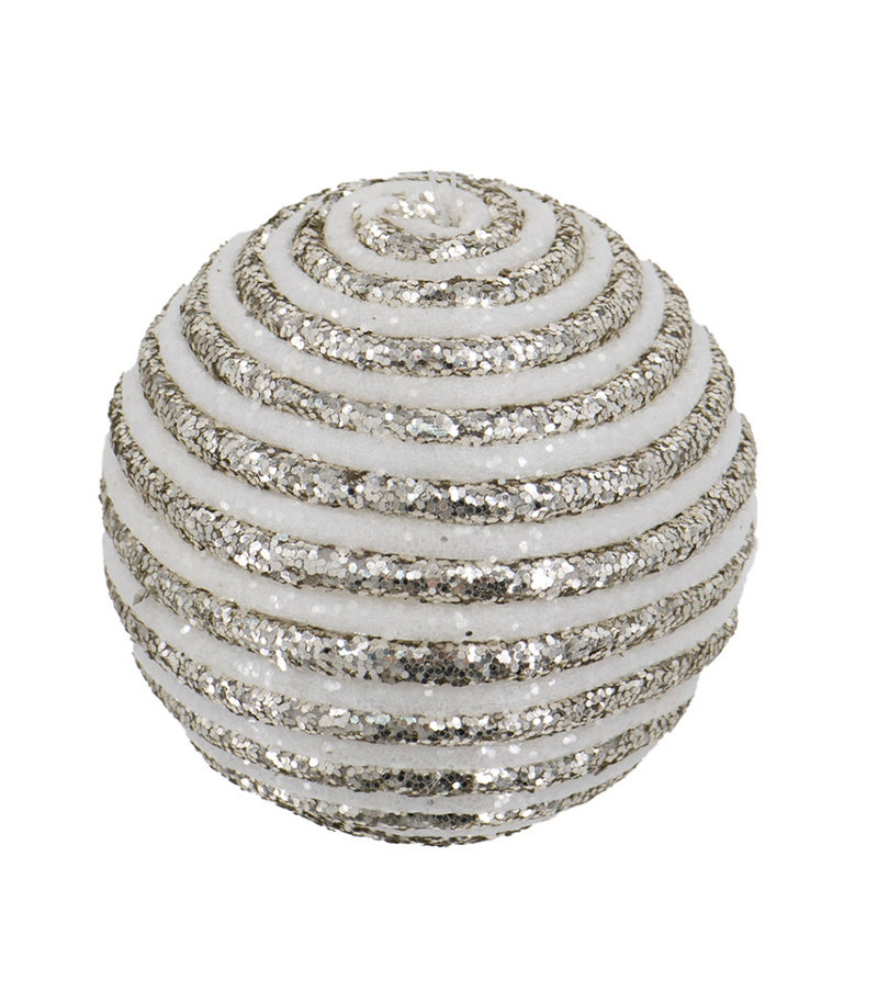 White/Champagne Striped Ball Ornament