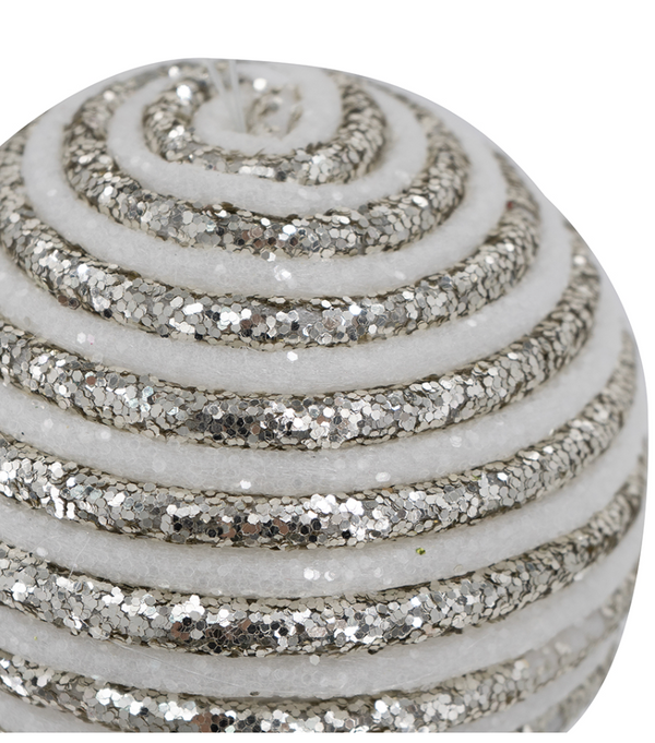 White/Champagne Striped Ball Ornament