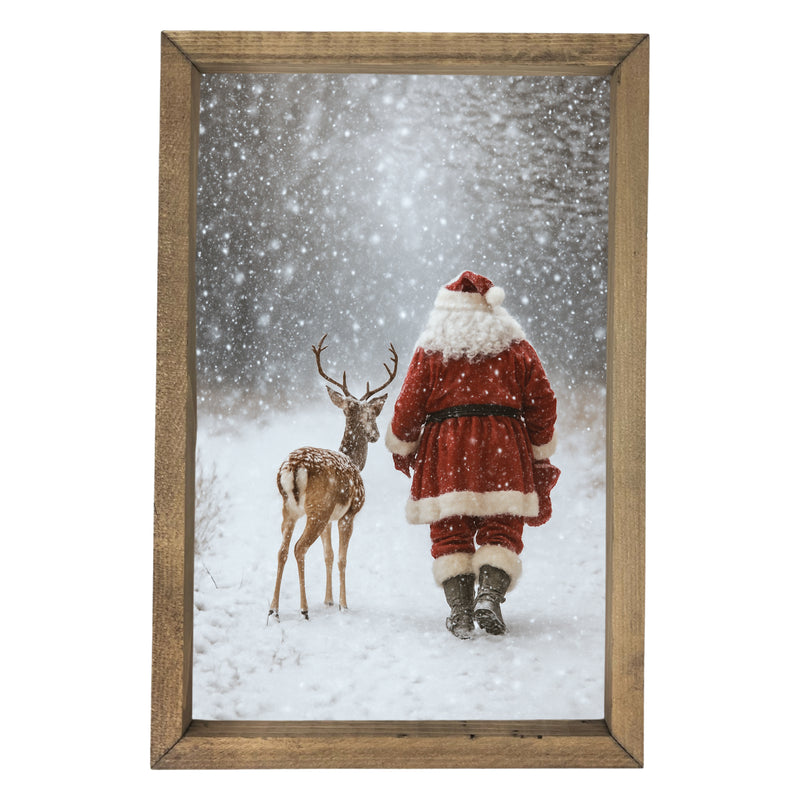 Santa Walking with Deer <br>Framed Art