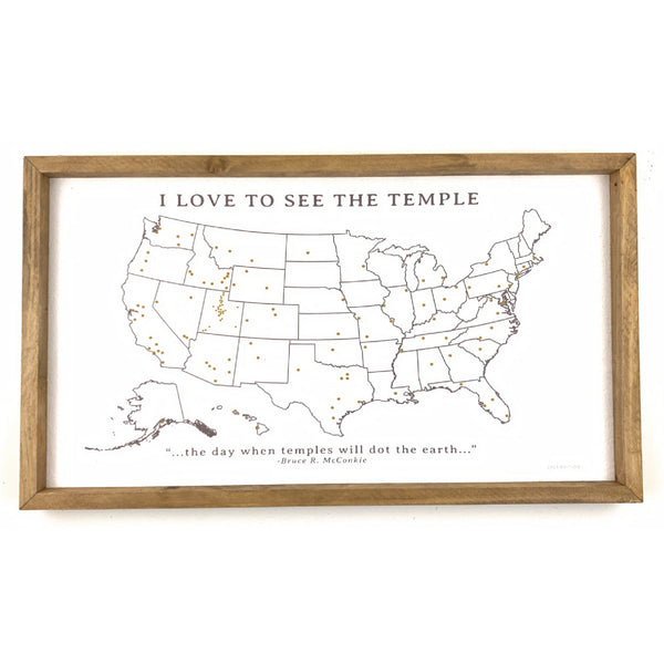 LDS Temple US Map Pinboard