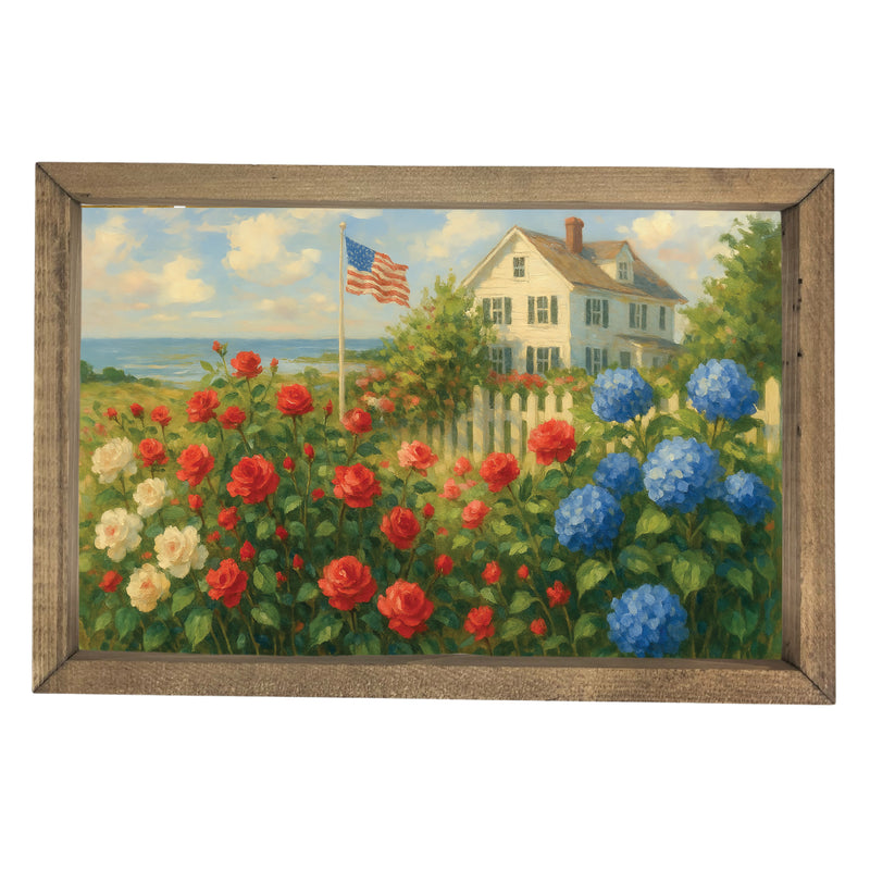 Cottage with Patriotic Flowers <br>Framed Art