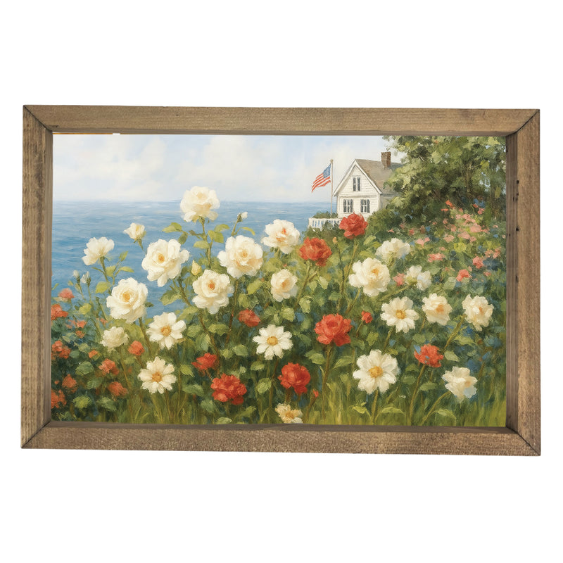 Cottage with Flowers by the Water <br>Framed Art