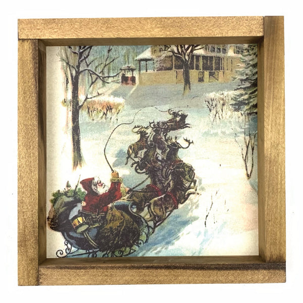 *SALE!* Santa Claus and His Reindeer <br>Framed Art