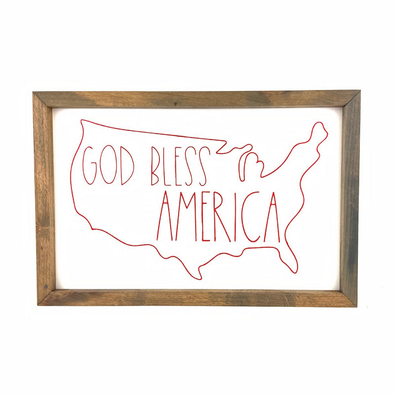 God Bless America Outline Framed Saying