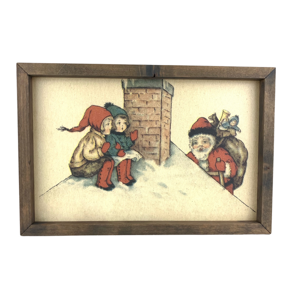 Santa and Children on Roof <br>Framed Print