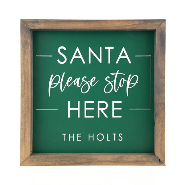 Santa Please Stop Here Modern <br>Personalized Framed Print