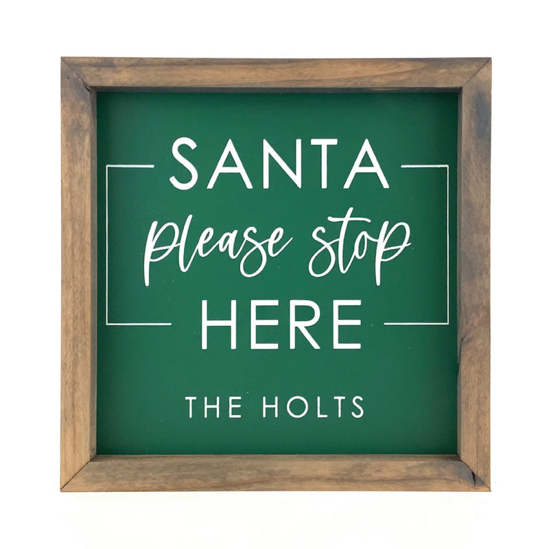 Santa Please Stop Here Modern <br>Personalized Framed Print